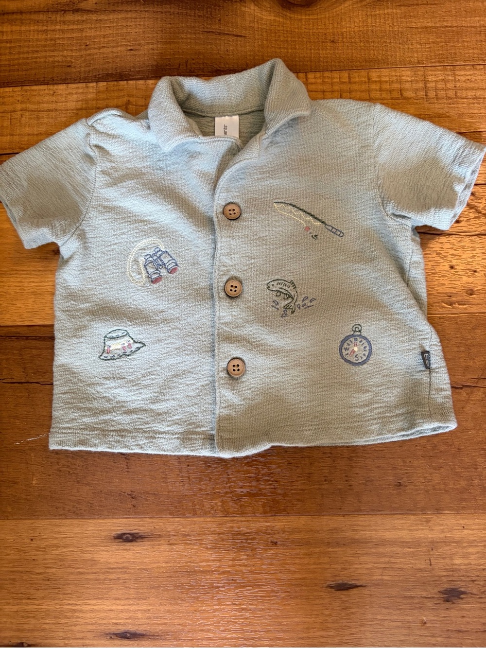 Light Blue/Green Embroidered Explorer Button-Down Shirt for Kids Size 24 Months